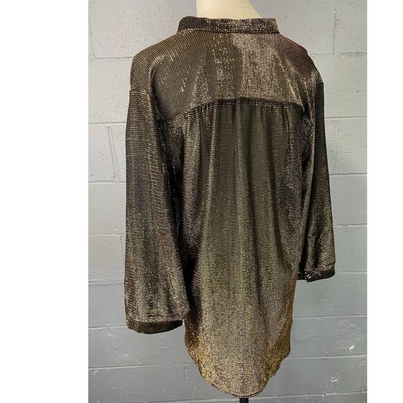 Vintage 70s Sheer Gold Metallic Tunic Blouse Med Lg Teddi California Disco Glam - Picture 5 of 14